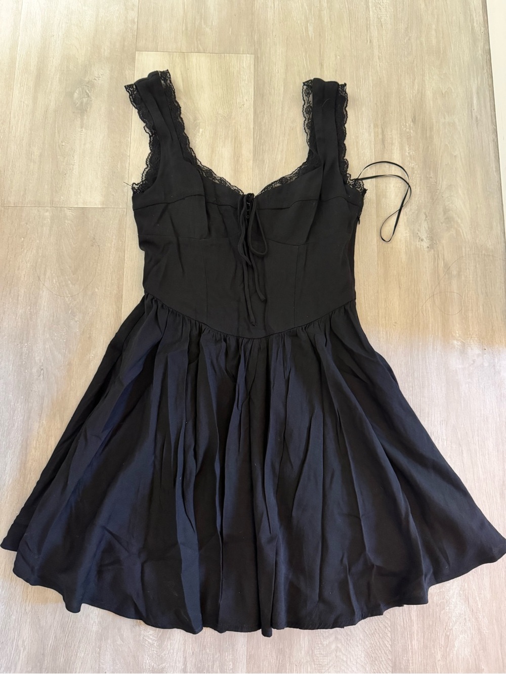 Black Lace-Trim Fit & Flare Dress